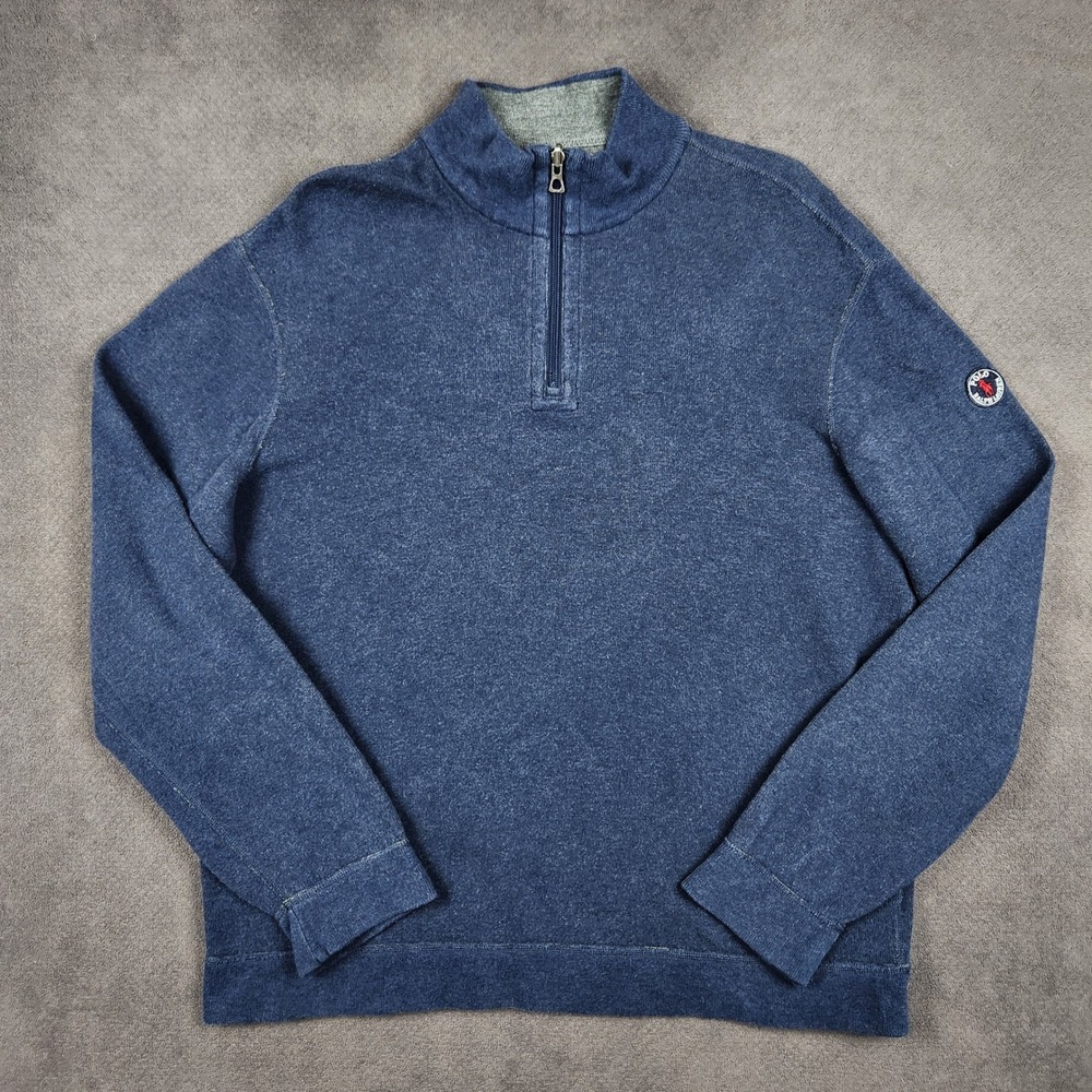 Polo Ralph Lauren Reversible 1/4 Zip Sweater Mens Large Blue Cotton Pullover